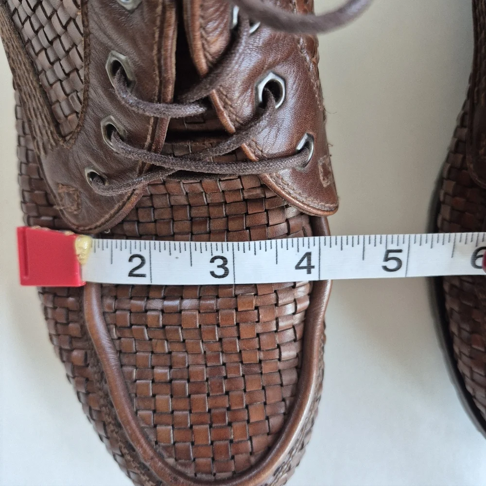 Susan Bennis Warren Edwards Shoes Brown Woven Leather Boot Italy VTG Size 9.5